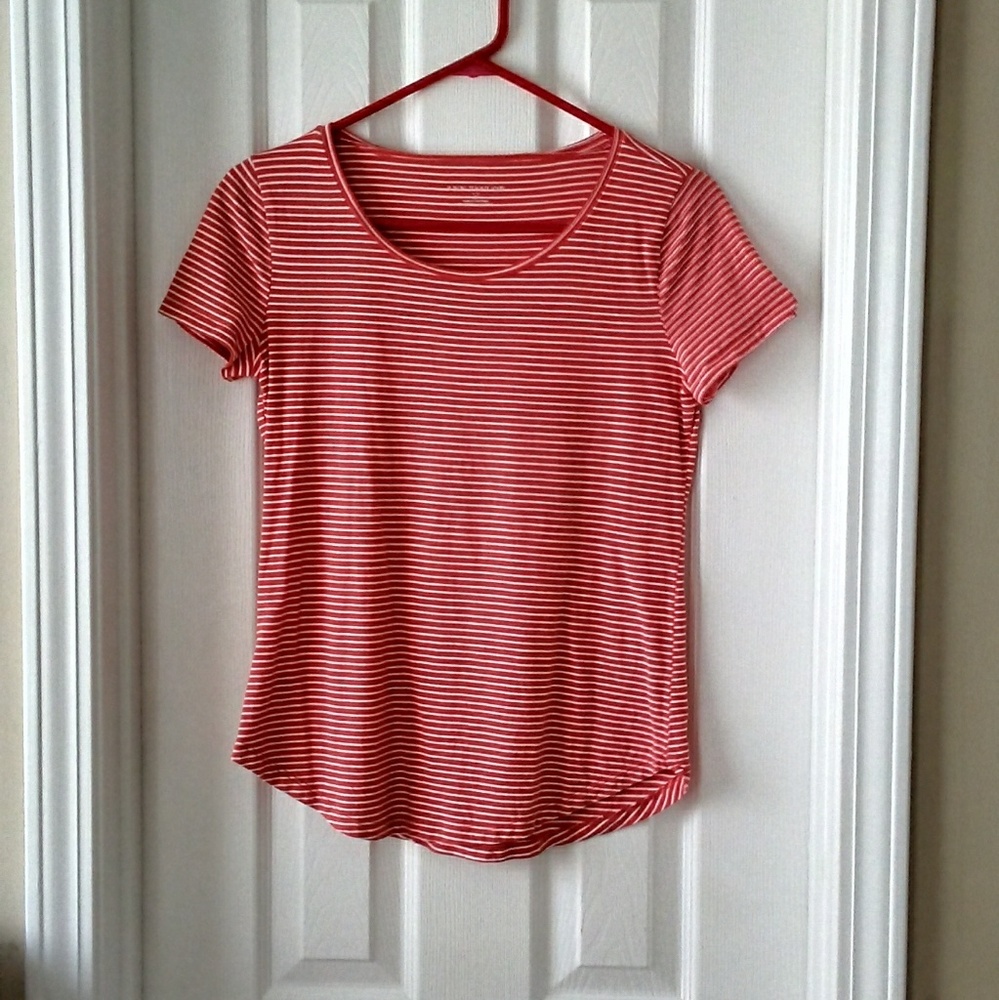 Ann Taylor Orange White Striped Top T-Shirt S